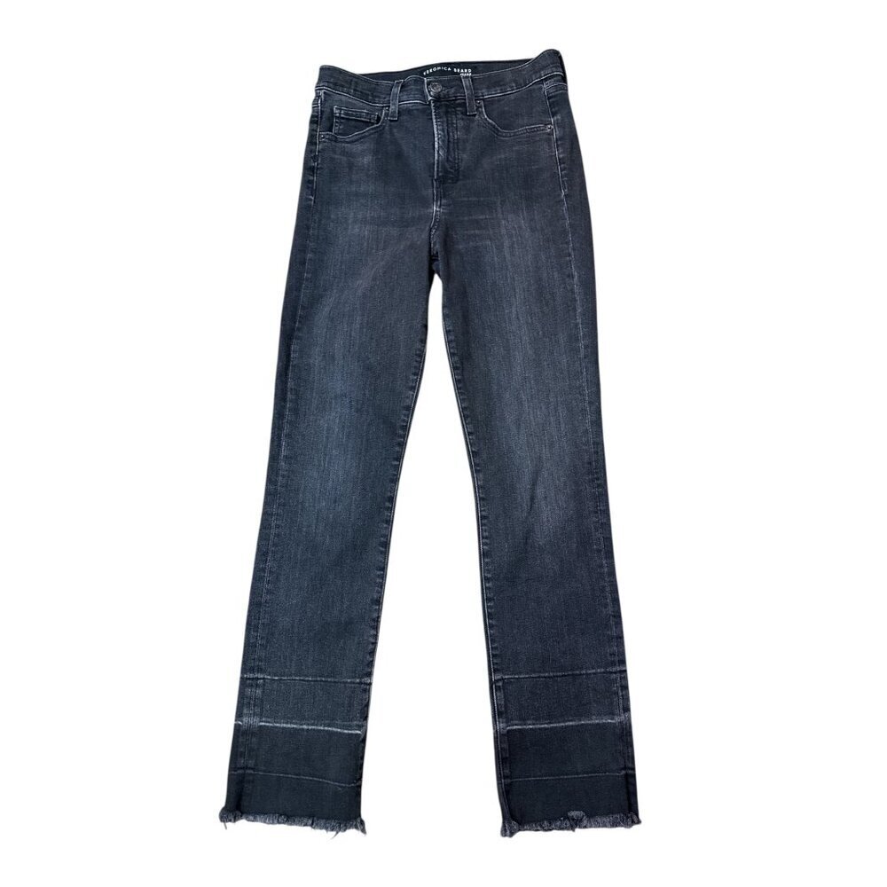 Veronica Beard Ryleigh Slim Straight High Rise Jeans Onyx Frayed Women's Sz 27/4